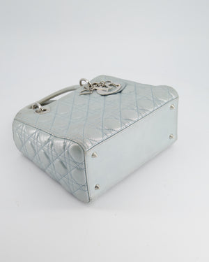 Christian Dior Baby Blue Metallic Medium Lady Dior Bag with Silver Hardware