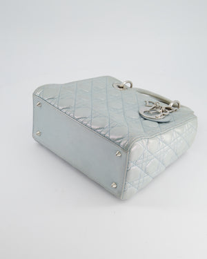 Christian Dior Baby Blue Metallic Medium Lady Dior Bag with Silver Hardware