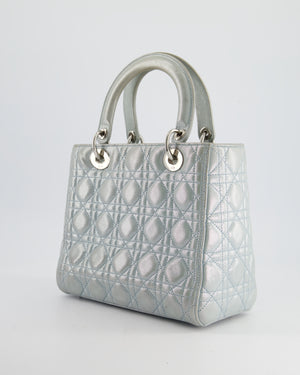 Christian Dior Baby Blue Metallic Medium Lady Dior Bag with Silver Hardware