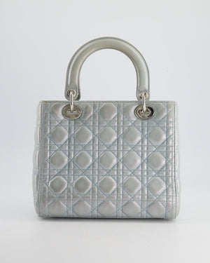 Christian Dior Baby Blue Metallic Medium Lady Dior Bag with Silver Hardware