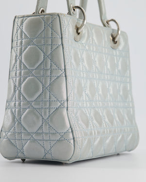 Christian Dior Baby Blue Metallic Medium Lady Dior Bag with Silver Hardware