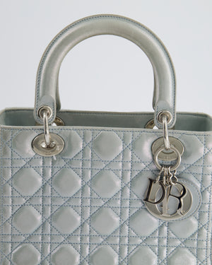 Christian Dior Baby Blue Metallic Medium Lady Dior Bag with Silver Hardware