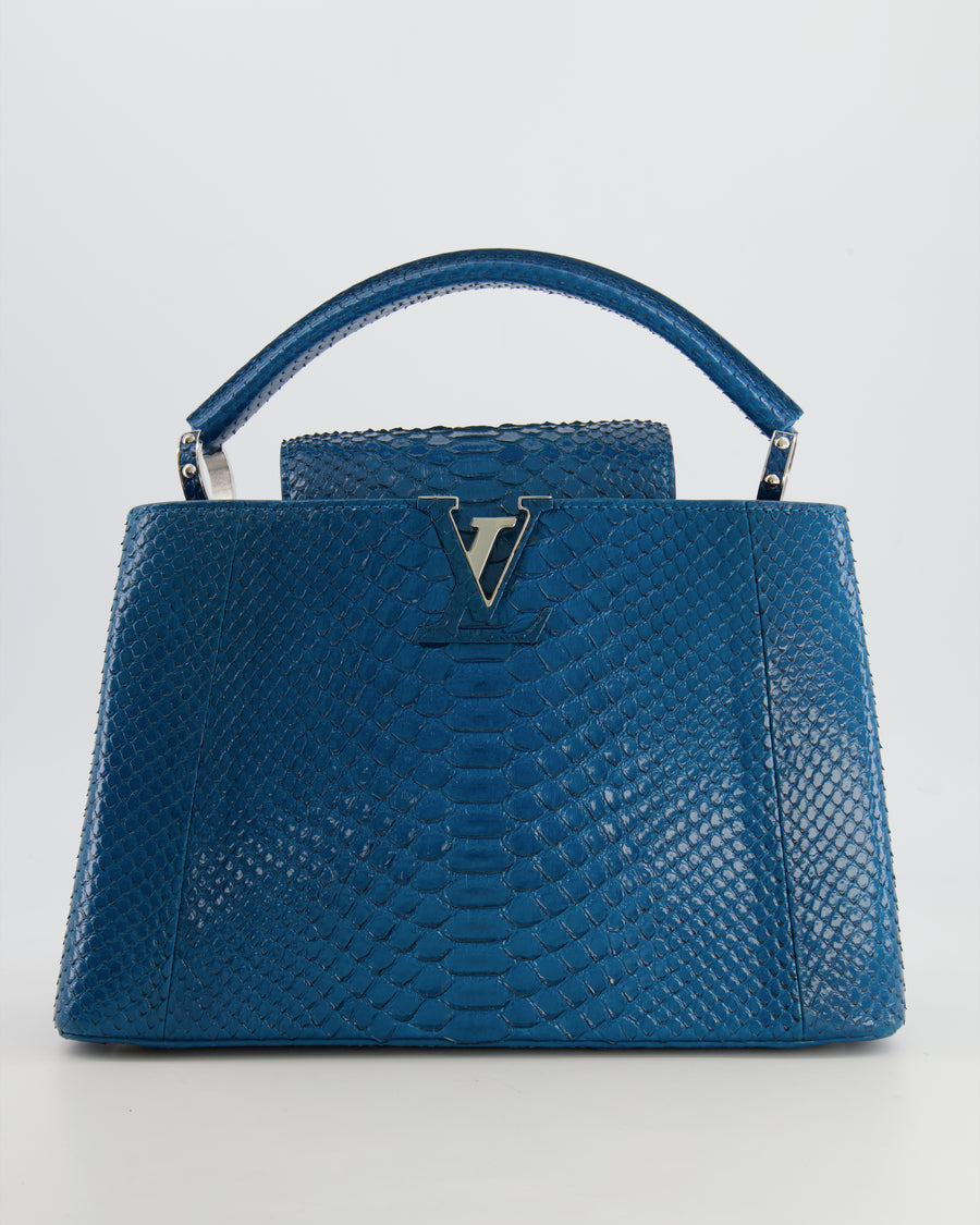 Louis Vuitton Peacock Blue Capucines MM Bag in Python Leather with Silver Hardware