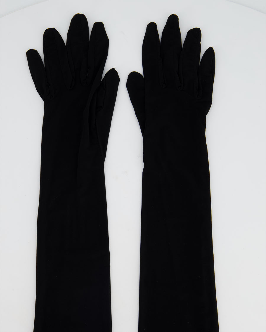 Saint Laurent Black Long Jersey Gloves Size 7.5