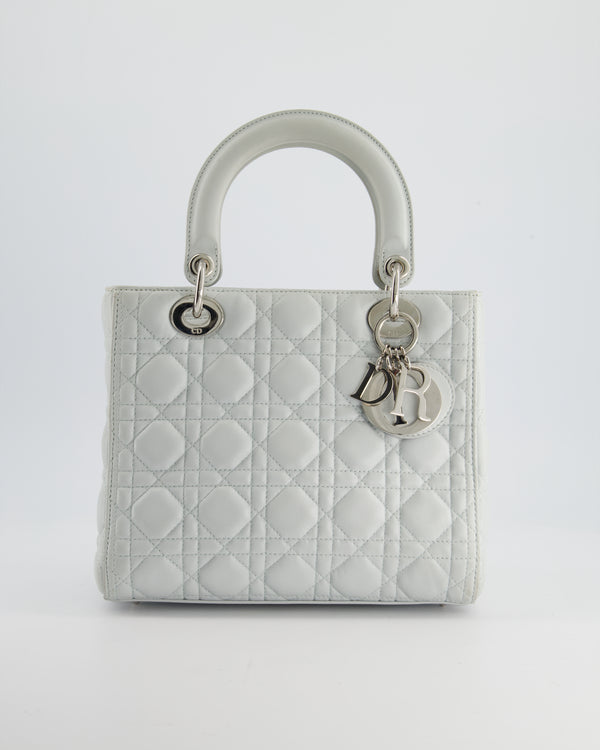 Christian Dior Ice Blue Medium Lady Dior Bag in Calfskin Leather with Silver Hardware