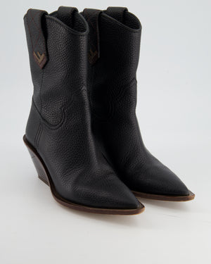 Fendi Black Calfskin Leather Cowboy Boots with Logo Detail Size 37