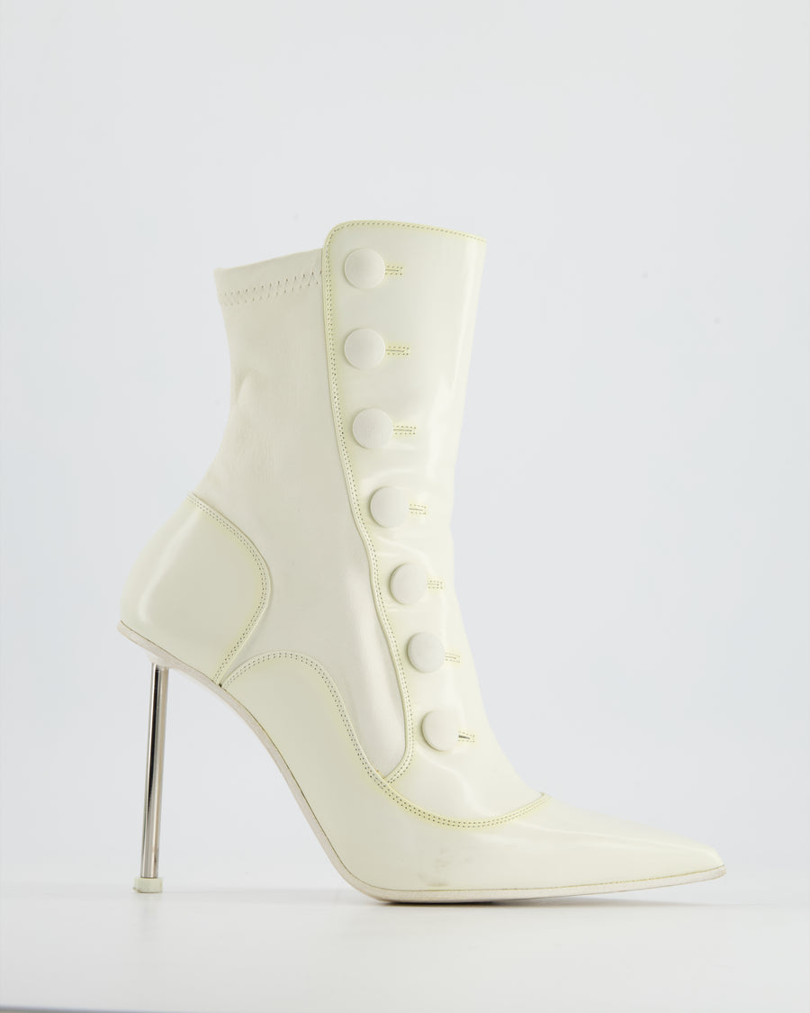 Alexander McQueen White Leather Ankle Boots with Button Detail Size EU 37