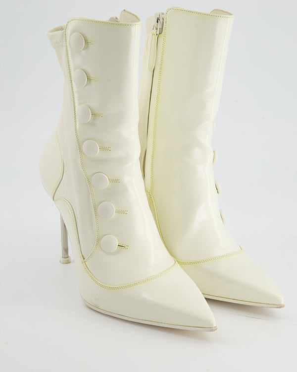 Alexander McQueen White Leather Ankle Boots with Button Detail Size EU 37