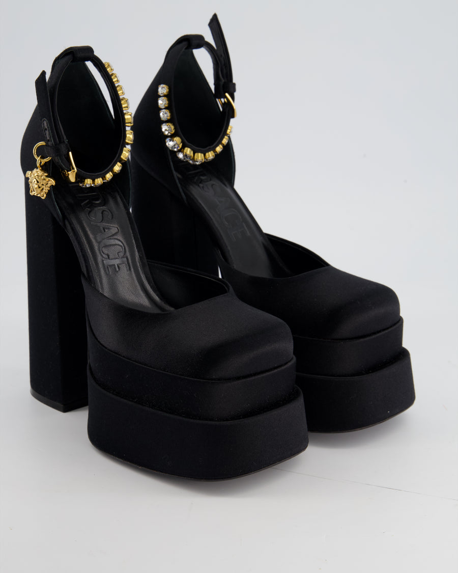 Versace Black Satin Medusa Aevitas Platform Pumps Size EU 37