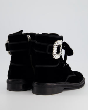 (DINA TOOK BACK) Roger Vivier Black Velvet Ankle Boots with Crystal Buckle Detail Size EU 39