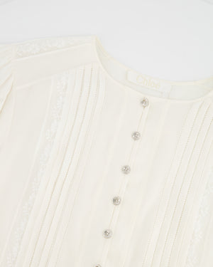 Chloé White Silk Cardigan Top with Embroideries and Silver Buttons Size FR 36 (UK 8)