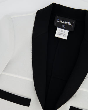 Chanel Light Grey and Black Belted Blazer Jacket with CC Logo Buttons Size FR 36 (UK 8)