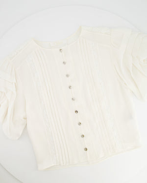 Chloé White Silk Cardigan Top with Embroideries and Silver Buttons Size FR 36 (UK 8)