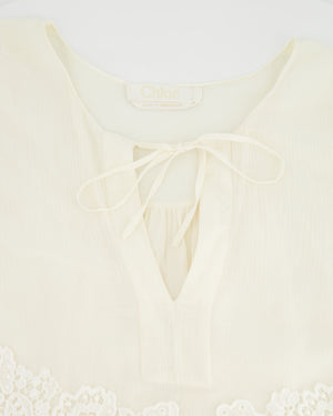 Chloé Cream Long-Sleeve Top with Embroideries and Cut-Out Detail FR 38 (UK 10)