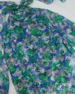 Emilio Pucci Green and Blue Printed Silk Blouse with Matching Under Top and Ribbon Detail Size IT 44 (UK 12)