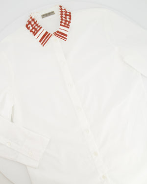 Bottega Veneta White Long-Sleeve Shirt with Red Collar Detail Size IT 38 (UK 6)