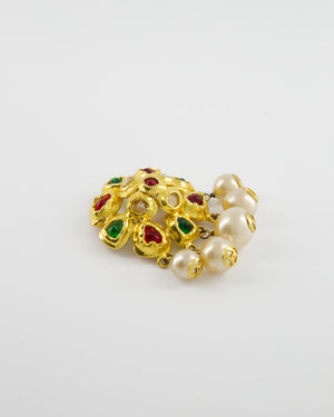 Chanel Vintage by Victoire De Castellane  Yellow Gold Camelia Brooch with Multi-Colour Stones and Pearls