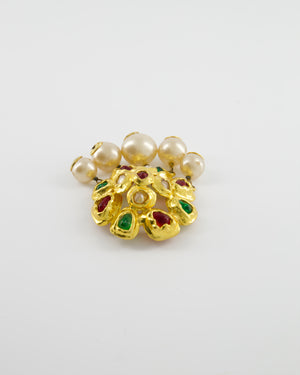 Chanel Vintage by Victoire De Castellane  Yellow Gold Camelia Brooch with Multi-Colour Stones and Pearls