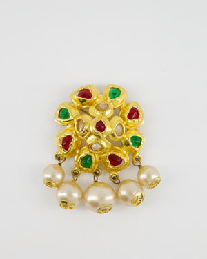 Chanel Vintage by Victoire De Castellane  Yellow Gold Camelia Brooch with Multi-Colour Stones and Pearls