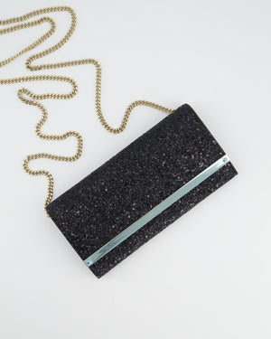 Jimmy Choo Black Glitter Embellished Emmie Tulle Clutch Bag with Silver Hardware RRP £650