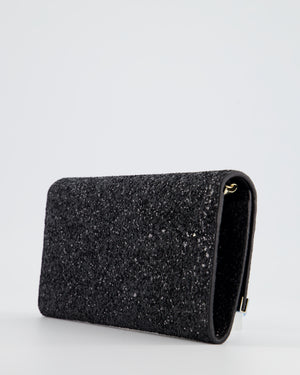 Jimmy Choo Black Glitter Embellished Emmie Tulle Clutch Bag with Silver Hardware RRP £650