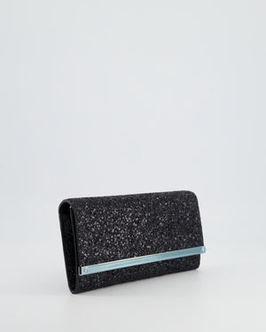 Jimmy Choo Black Glitter Embellished Emmie Tulle Clutch Bag with Silver Hardware RRP £650