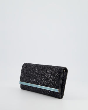 Jimmy Choo Black Glitter Embellished Emmie Tulle Clutch Bag with Silver Hardware RRP £650