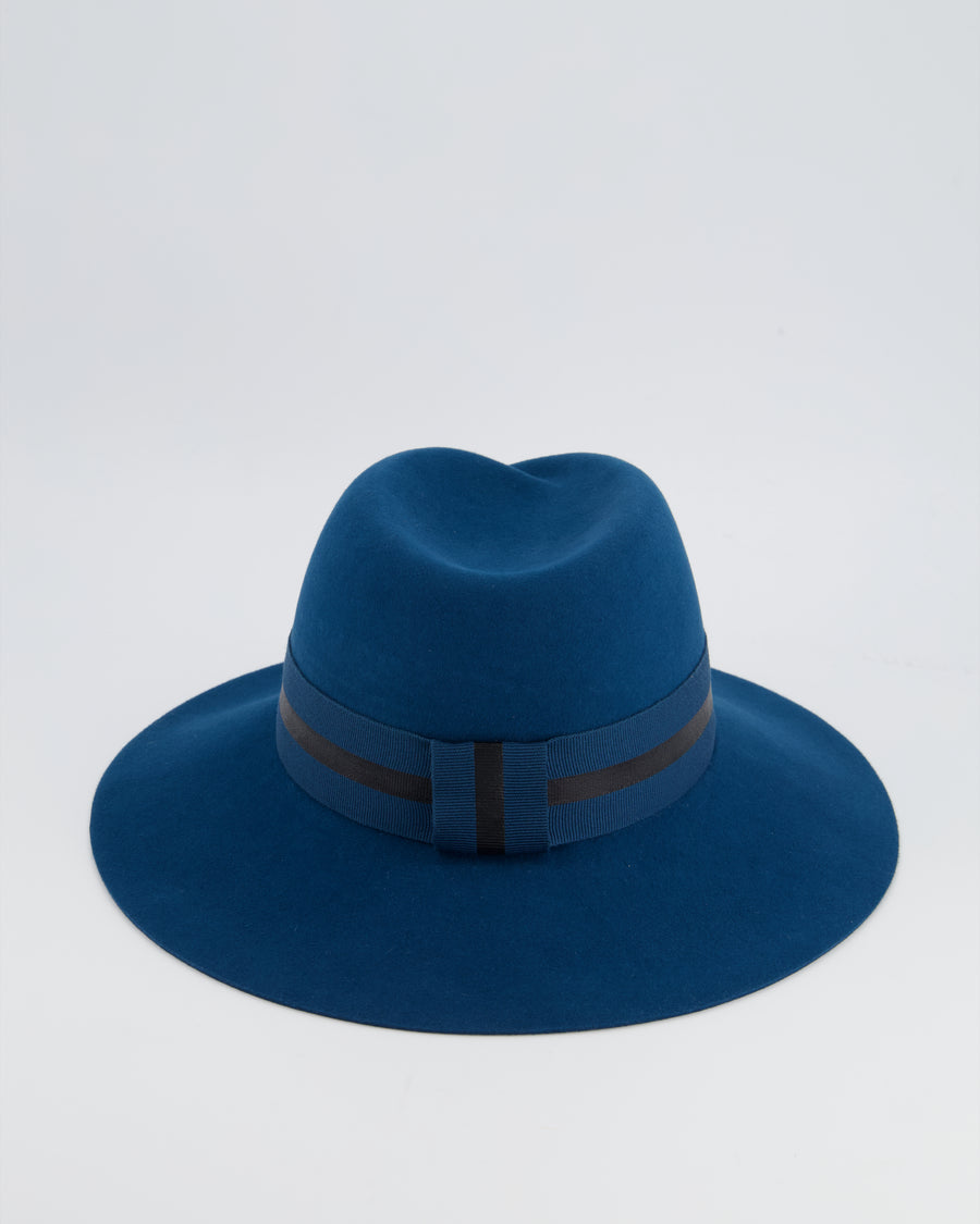 Maison Michel Paris Turquoise Wool Felt Hat with Grosgrain Trim RRP £477