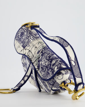 Christian Dior Blue and White 
Around the World
 Embroidery Saddle Bag with Antique Gold Hardware RRP £3115