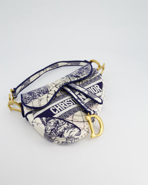 Christian Dior Blue and White 
Around the World
 Embroidery Saddle Bag with Antique Gold Hardware RRP £3115