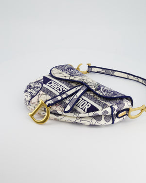 Christian Dior Blue and White 
Around the World
 Embroidery Saddle Bag with Antique Gold Hardware RRP £3115