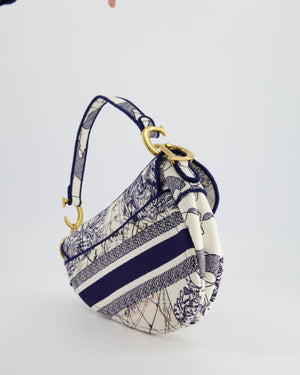 Christian Dior Blue and White 
Around the World
 Embroidery Saddle Bag with Antique Gold Hardware RRP £3115