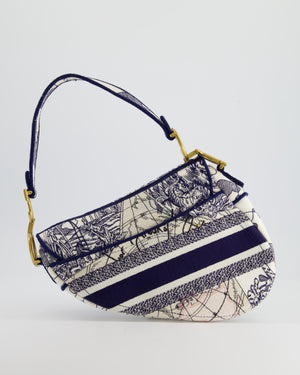 Christian Dior Blue and White 
Around the World
 Embroidery Saddle Bag with Antique Gold Hardware RRP £3115