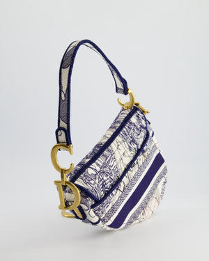 Christian Dior Blue and White 
Around the World
 Embroidery Saddle Bag with Antique Gold Hardware RRP £3115