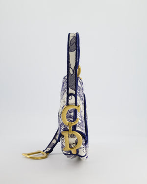 Christian Dior Blue and White 
Around the World
 Embroidery Saddle Bag with Antique Gold Hardware RRP £3115