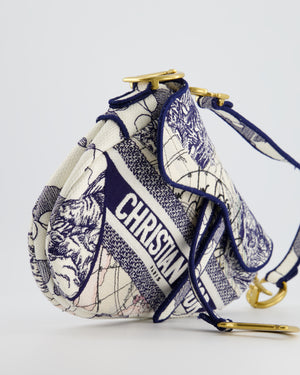 Christian Dior Blue and White 
Around the World
 Embroidery Saddle Bag with Antique Gold Hardware RRP £3115