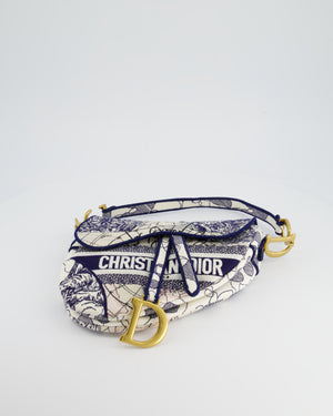 Christian Dior Blue and White 
Around the World
 Embroidery Saddle Bag with Antique Gold Hardware RRP £3115