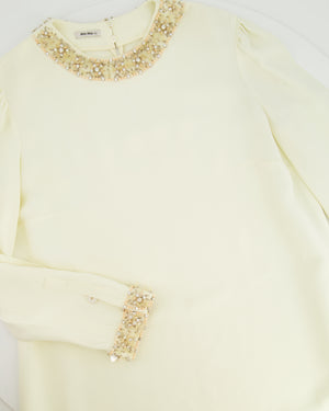 Miu Miu Cream Long-Sleeve Midi Dress with Crystal Embellishments Size IT 42 (UK 10)