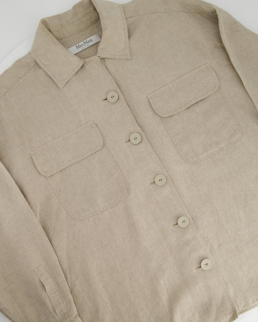 Max Mara Beige Linen Safari Shirt with Pocket Detail Size IT 40 (UK 8)