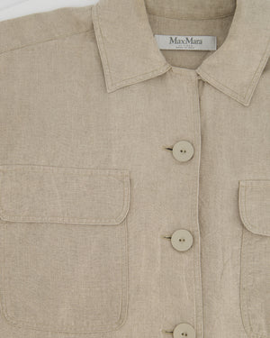 Max Mara Beige Linen Safari Shirt with Pocket Detail Size IT 40 (UK 8)