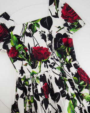 Dolce 
Gabbana White and Black Rose Printed Mini Dress Size IT 44 (UK 12)