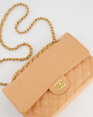 Chanel Vintage Peach Classic Medium Double Flap Bag in Caviar Leather with 24K Gold Hardware