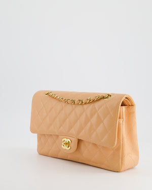 Chanel Vintage Peach Classic Medium Double Flap Bag in Caviar Leather with 24K Gold Hardware