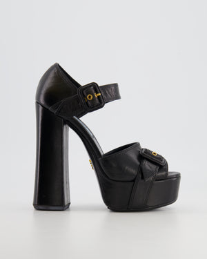 Prada Black Leather Platform Heels with Buckle Details Size 39