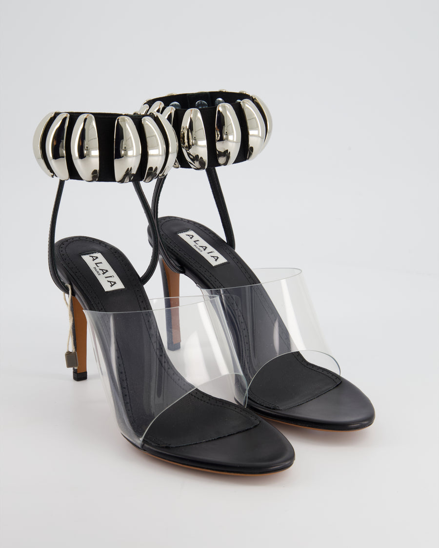 Alaïa Black and Silver Tribale Embellished Leather and PU Sandal Heels Size EU 36/38 RRP £1,330