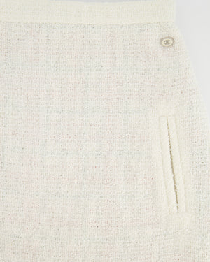 Chanel Cream Tweed Mini Skirt with CC Logo Detailing Size FR 36 (UK 8)