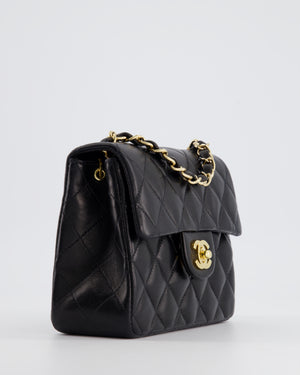 Chanel Vintage Black Mini Square Bag in Lambskin Leather with 24k Gold Hardware