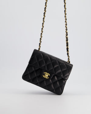 Chanel Vintage Black Mini Square Bag in Lambskin Leather with 24k Gold Hardware