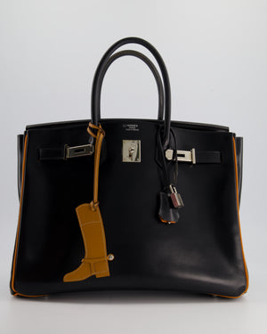 *SUPER RARE* Special edition Hermès Birkin HSS Bag 35cm in Black Box Leather, Orange Edges 
Interior with Palladium Hardware