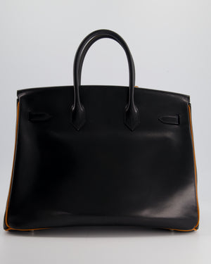 *SUPER RARE* Special edition Hermès Birkin HSS Bag 35cm in Black Box Leather, Orange Edges 
Interior with Palladium Hardware